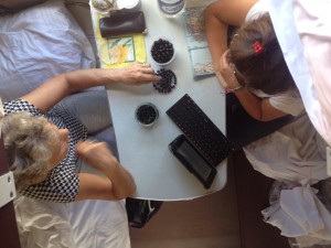 Blausbären essen. ER fotografiert von der Liege oben